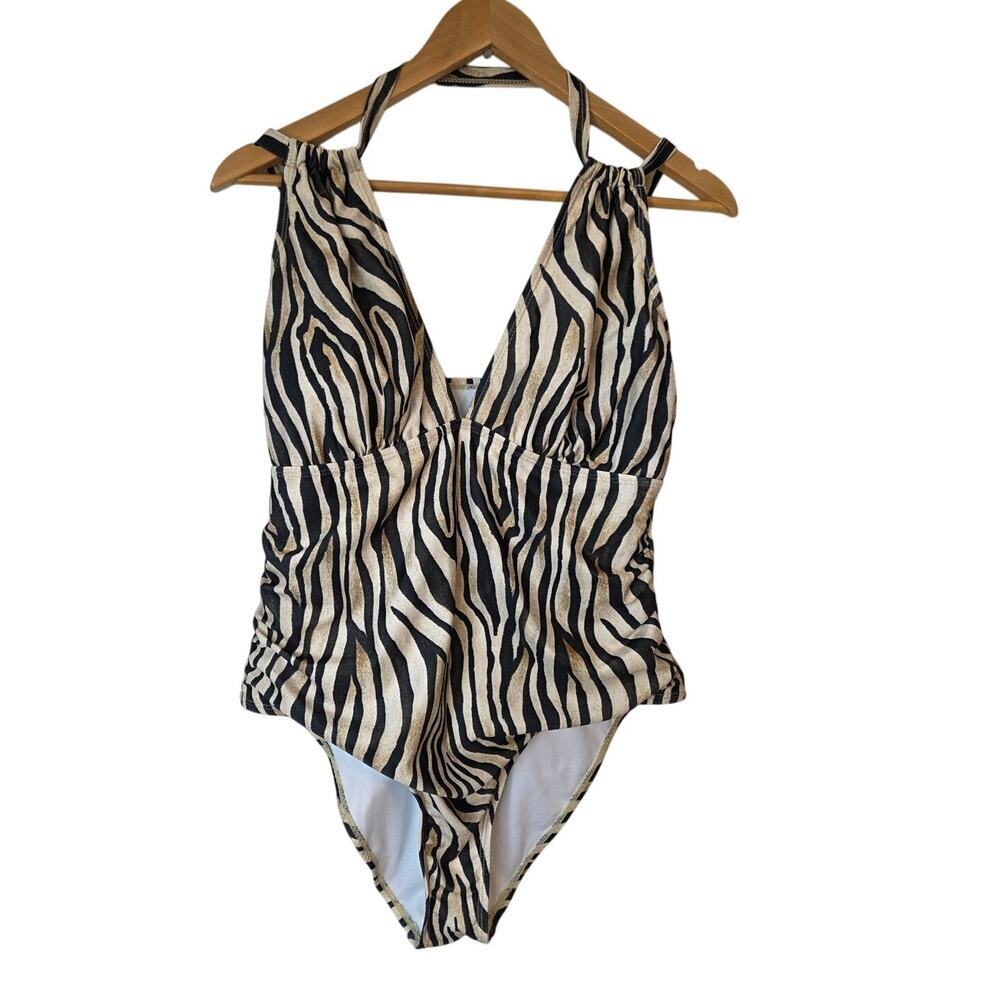 SIMPLY FIT NWT $90  Swimwear One Piece Swim Suit Zebra Print Woman's Large